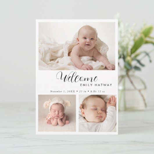 Geboorteaankondiging Kaart | Welkom Baby Foto Coll (Staand voorkant)