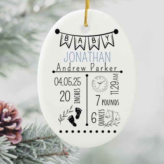 Geboorteaankondiging Keepsake Pasgeboren Stats Keramisch Ornament