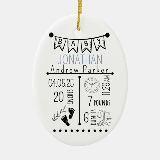 Geboorteaankondiging Keepsake Pasgeboren Stats Keramisch Ornament (Voorkant)