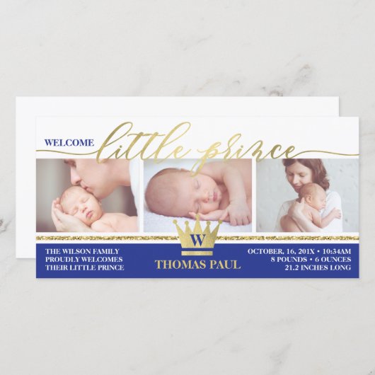 Geboorteaankondiging, Kleine Prins, Faux Gold Foil Aankondiging (Voorkant / Achterkant)