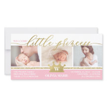 Geboorteaankondiging, kleine prinses, Faux Folie