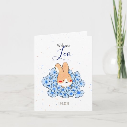 Geboorteaankondiging konijn foto Florals Aankondiging (Voorkant)