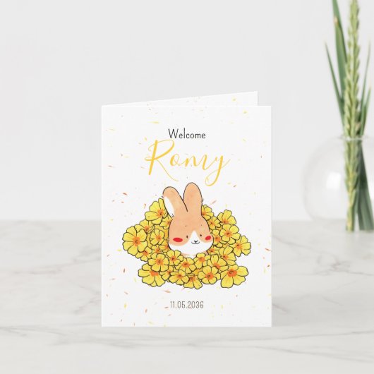 Geboorteaankondiging konijn foto Florals Aankondiging (Voorkant)