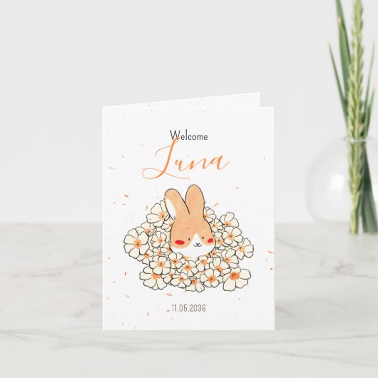 Geboorteaankondiging konijn foto Florals Aankondiging (Voorkant)