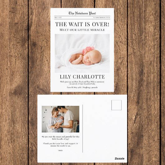 Geboorteaankondiging krant briefkaart