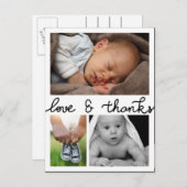 Geboorteaankondiging liefde en Bedankt drie foto's Aankondigingskaart (Voorkant / Achterkant)