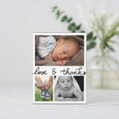 Geboorteaankondiging liefde en Bedankt drie foto's Aankondigingskaart (Staand voorkant)