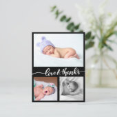 Geboorteaankondiging liefde en Bedankt drie foto's Briefkaart (Staand voorkant)