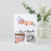 Geboorteaankondiging liefde en Bedankt drie foto's Briefkaart (Staand voorkant)