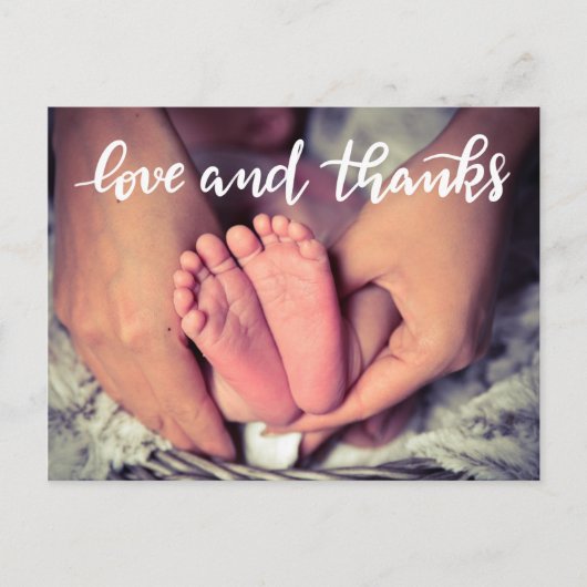 Geboorteaankondiging Liefde en Bedankt Script Foto Aankondigingskaart (Voorkant)