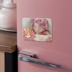 Geboorteaankondiging magneet Konijn en bloemen