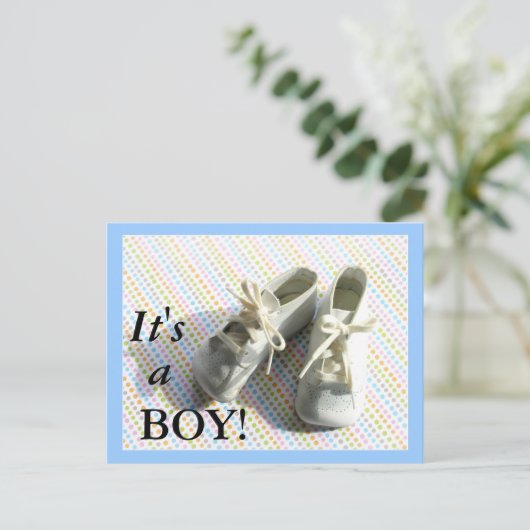 Geboorteaankondiging met  baby booties aankondigingskaart (Staand voorkant)