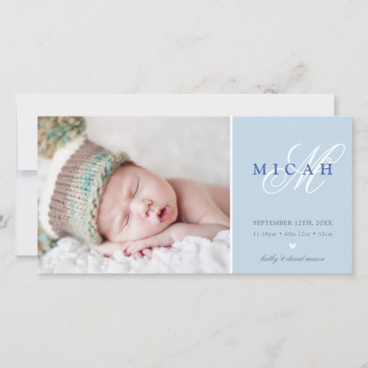 GEBOORTEAANKONDIGING MET FOTO lieve baby jongen bl Aankondiging (Voorkant)