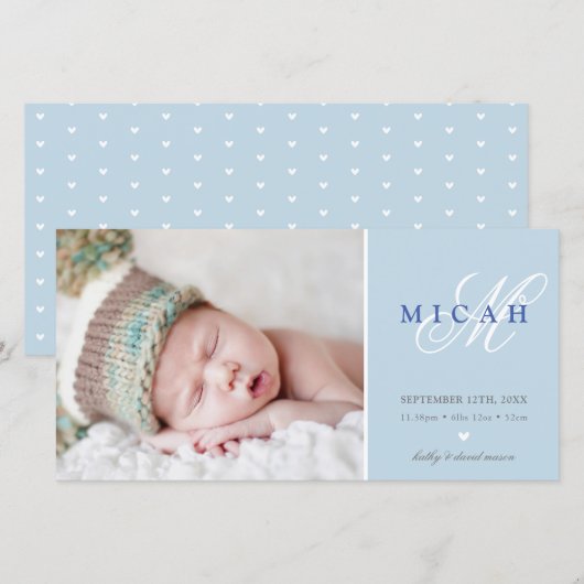 GEBOORTEAANKONDIGING MET FOTO lieve baby jongen bl Aankondiging (Voorkant / Achterkant)