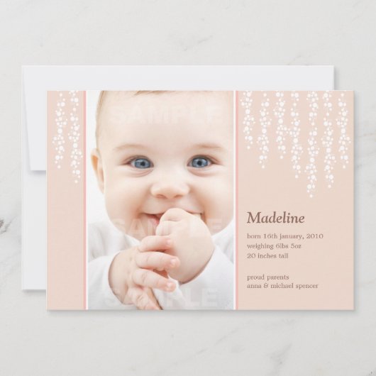 Geboorteaankondiging met grillige wijnranken Roze  Aankondiging (Voorkant)