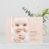 Geboorteaankondiging met grillige wijnranken Roze  Aankondiging (Staand voorkant)