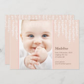 Geboorteaankondiging met grillige wijnranken Roze  Aankondiging (Voorkant / Achterkant)