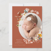 Geboorteaankondiging met ovale foto van wilde bloe kaart (Voorkant)