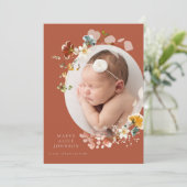 Geboorteaankondiging met ovale foto van wilde bloe kaart (Staand voorkant)