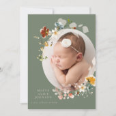 Geboorteaankondiging met ovale foto van wilde bloe kaart (Voorkant)