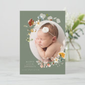 Geboorteaankondiging met ovale foto van wilde bloe kaart (Staand voorkant)