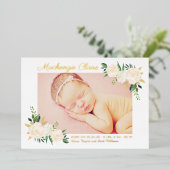 Geboorteaankondiging met roze en gouden bloemenfot folie uitnodiging (Staand Voorkant)