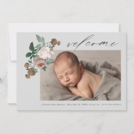 Geboorteaankondiging met vintage bloemen babyfoto kaart