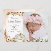 Geboorteaankondiging met witte pompoen bloem en fo kaart (Voorkant / Achterkant)