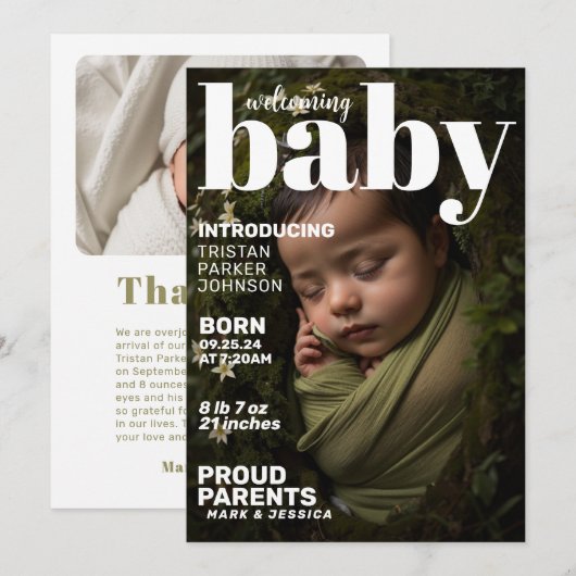 Geboorteaankondiging Modern Baby Magazine Aankondiging (Voorkant / Achterkant)