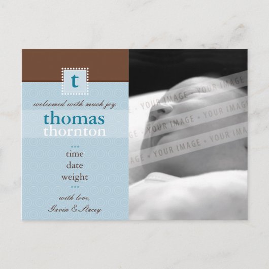 GEBOORTEAANKONDIGING:: monogram1 - jongen Aankondigingskaart (Voorkant)