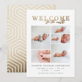 Geboorteaankondiging multi foto goud geometrisch bedankkaart (Voorkant / Achterkant)