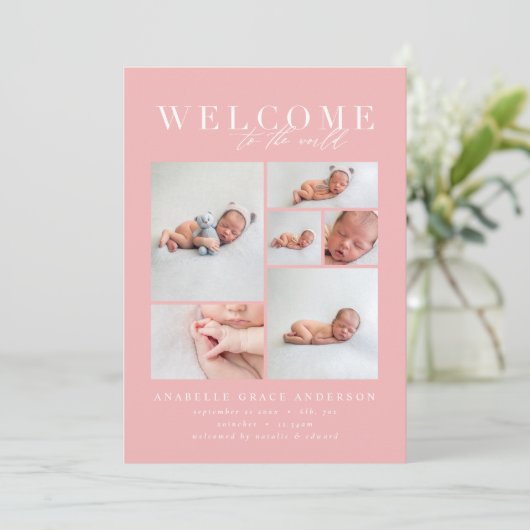 Geboorteaankondiging multi foto goud geometrisch bedankkaart (Staand voorkant)