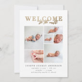 Geboorteaankondiging multi foto goud geometrisch bedankkaart (Voorkant)