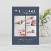 Geboorteaankondiging multi foto marine geometrisch bedankkaart (Staand voorkant)