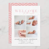 Geboorteaankondiging multi foto roze meisjesscript bedankkaart (Voorkant / Achterkant)