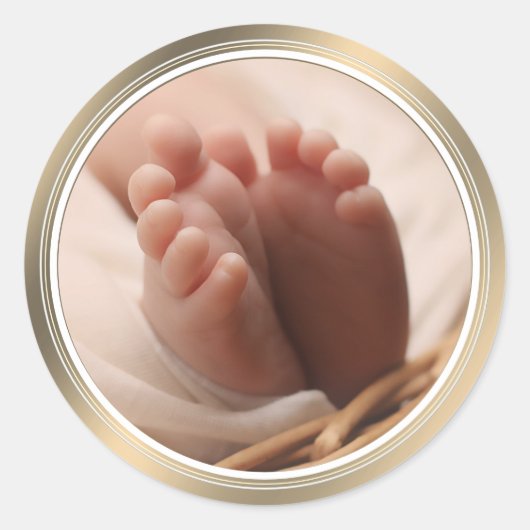 Geboorteaankondiging Nieuwe Baby kleine voetjes Go Ronde Sticker (Voorkant)