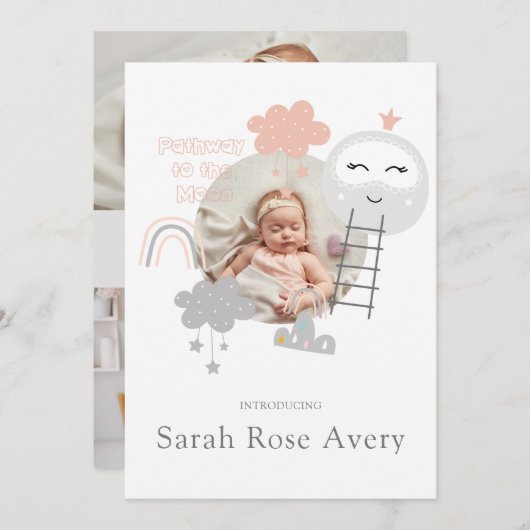 Geboorteaankondiging Pad naar de Maan (Voorkant / Achterkant)