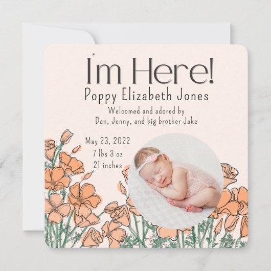 geboorteaankondiging | papaver feestdagenkaart (Voorkant)