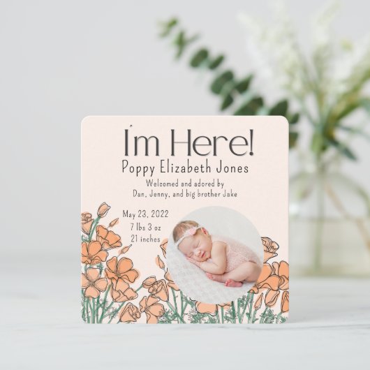 geboorteaankondiging | papaver feestdagenkaart (Staand voorkant)