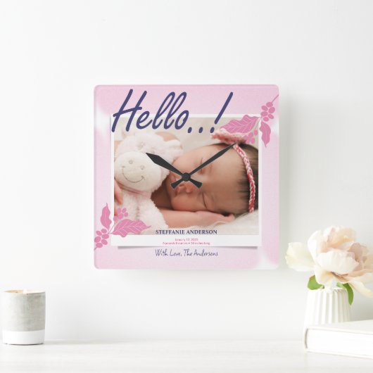 Geboorteaankondiging personaliseren vierkante klok (Huis)