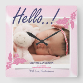 Geboorteaankondiging personaliseren vierkante klok