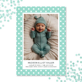 Geboorteaankondiging Polka Dots Aqua Modern Kaart