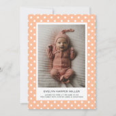Geboorteaankondiging Polka Dots Peach Modern Kaart (Voorkant)