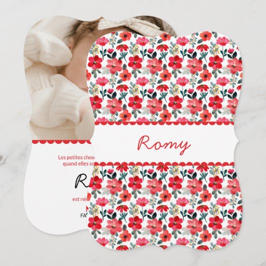 Geboorteaankondiging "Romy" Kaart (Voorkant / Achterkant)