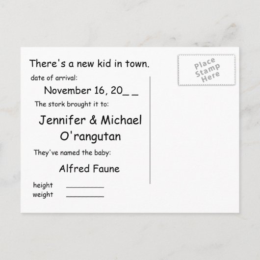 Geboorteaankondiging sjabloon (Achterkant)