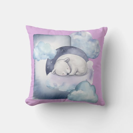 Geboorteaankondiging Sleepy Beer Theme Sierkussen (Voorkant)