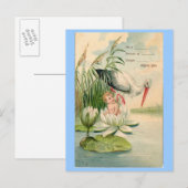  Geboorteaankondiging-Stork, Lily Pad, Baby Aankondigingskaart (Voorkant / Achterkant)