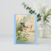  Geboorteaankondiging-Stork, Lily Pad, Baby Aankondigingskaart (Staand voorkant)