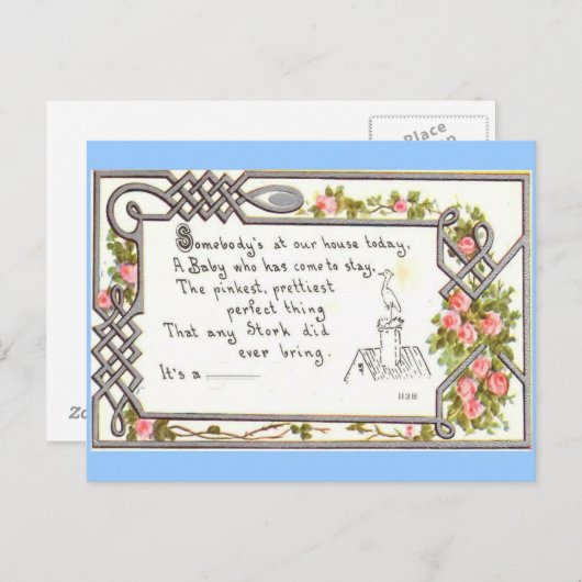 Geboorteaankondiging-Stork op schoorsteen Aankondigingskaart (Voorkant / Achterkant)