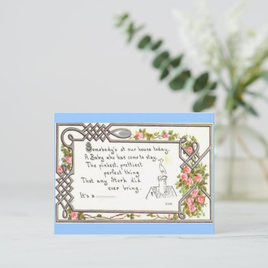  Geboorteaankondiging-Stork op schoorsteen Aankondigingskaart (Staand voorkant)